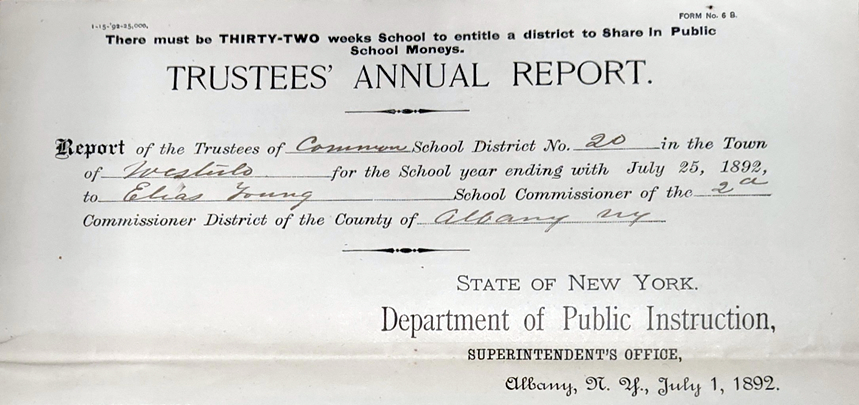 image of a page of a scanned document captioned 0930468931. Westerlo School District 20 Trustees’ Annual Report. 1892