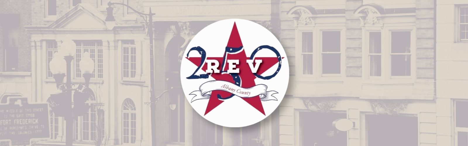 Decorative - AlbanyRev250 logo superimposed on sepia-toned photo of old Albany